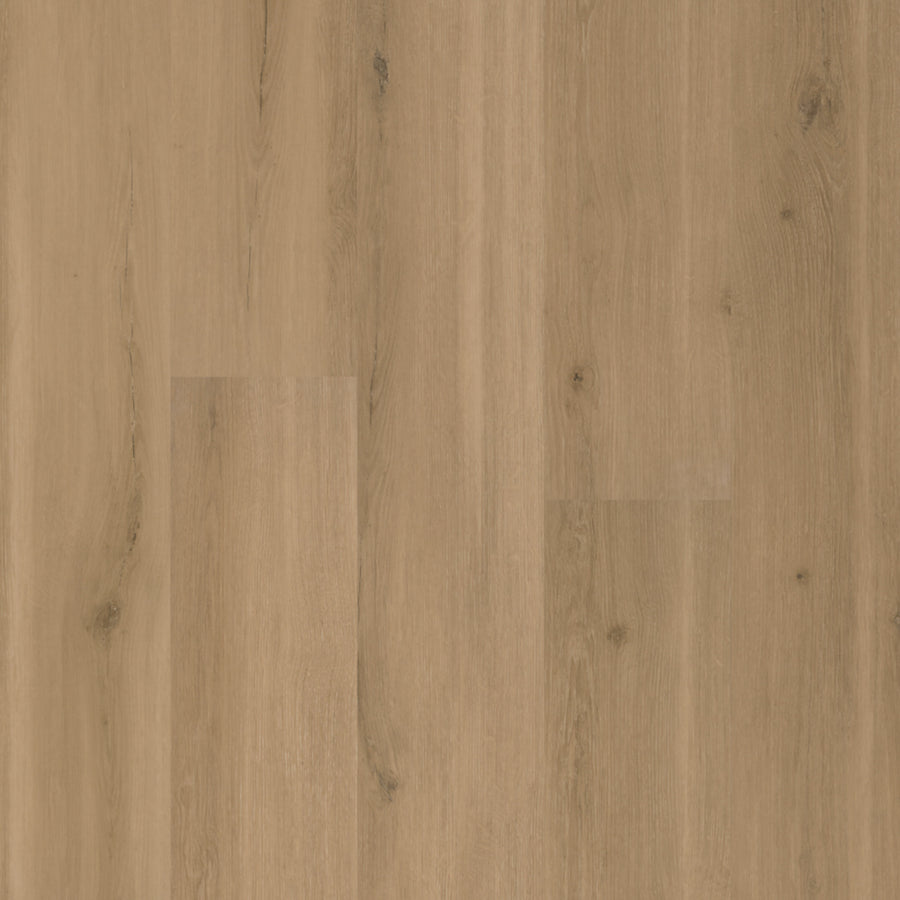Adura Max 7.1" Vinyl Plank in Swiss Oak Truffle offers a light brown, natural grain pattern with subtle knots and varying shades, delivering realistic, waterproof flooring with durable construction and authentic textures.