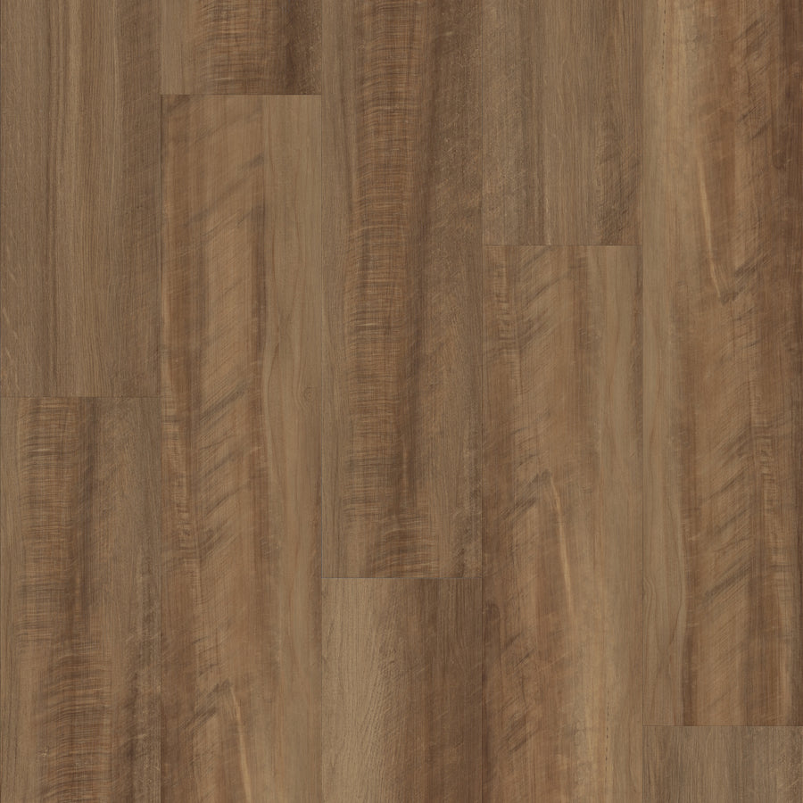 Close-up view of Endura 5C Plus 7" Vinyl flooring featuring medium brown planks with natural wood grain patterns and subtle color variations for a warm, rustic look.