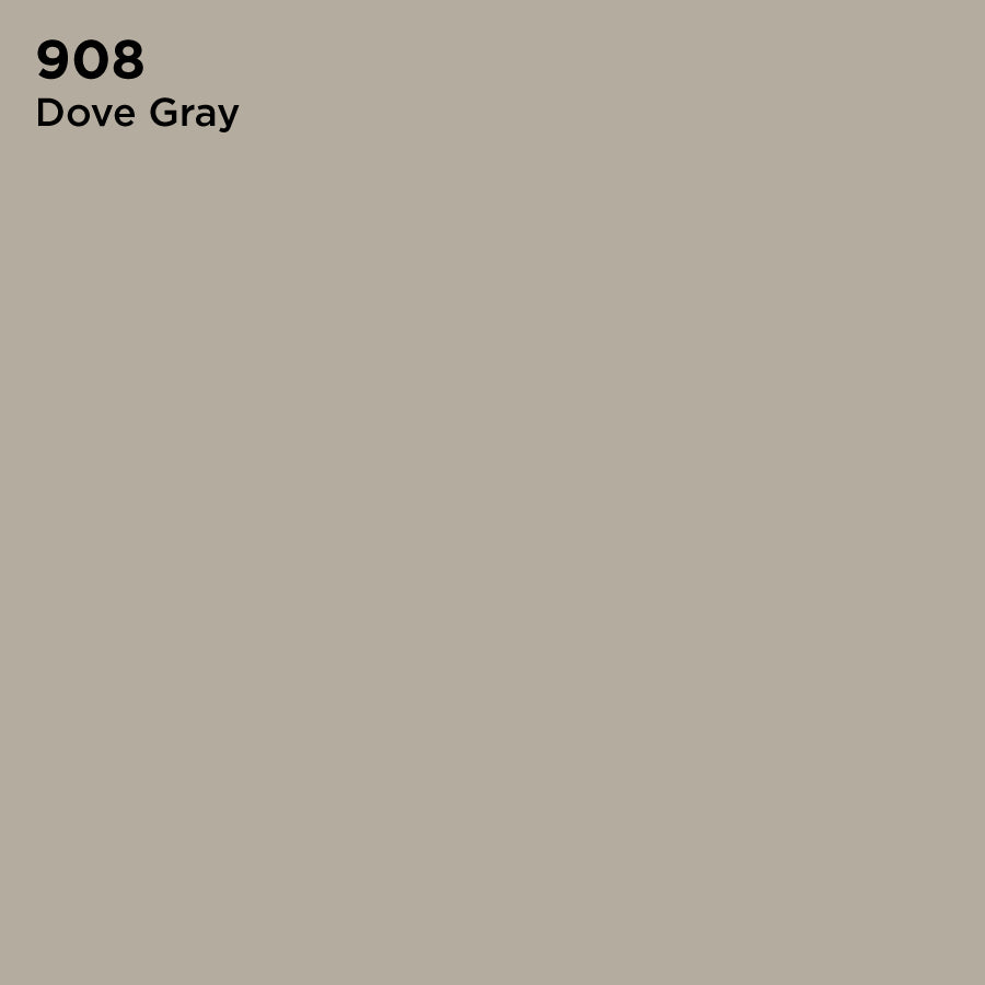 A solid sample of TEC Pure-Color Unsanded Grout in shade 908 Dove Gray, featuring black text on a light grayish-brown background to showcase its uniform color and stain-resistant qualities.
