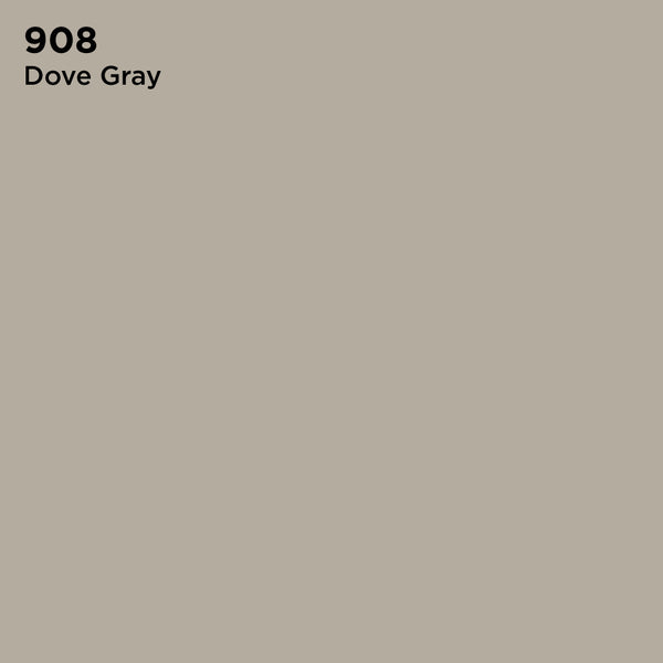 A solid sample of TEC Pure-Color Unsanded Grout in shade 908 Dove Gray, featuring black text on a light grayish-brown background to showcase its uniform color and stain-resistant qualities.