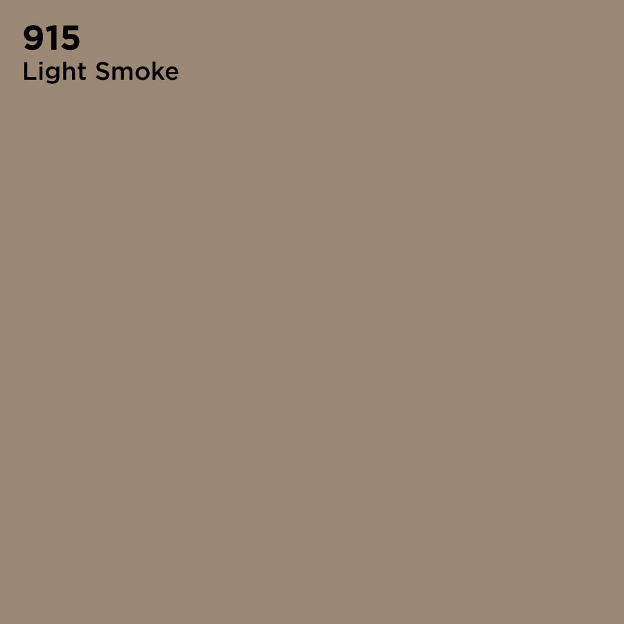A solid light brown color swatch labeled "915 Light Smoke" in black at the top left, showcases the uniform tone of TEC Pure-Color Unsanded Grout, ideal for projects requiring unsanded grout applications.