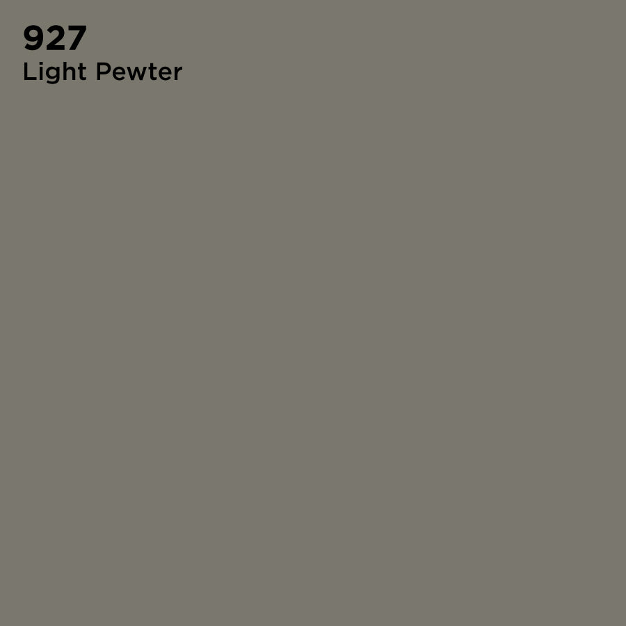 A solid color swatch of TEC Pure-Color Unsanded Grout, labeled 927 Light Pewter in black text on a grayish-brown background, highlights the grout's impressive color uniformity.