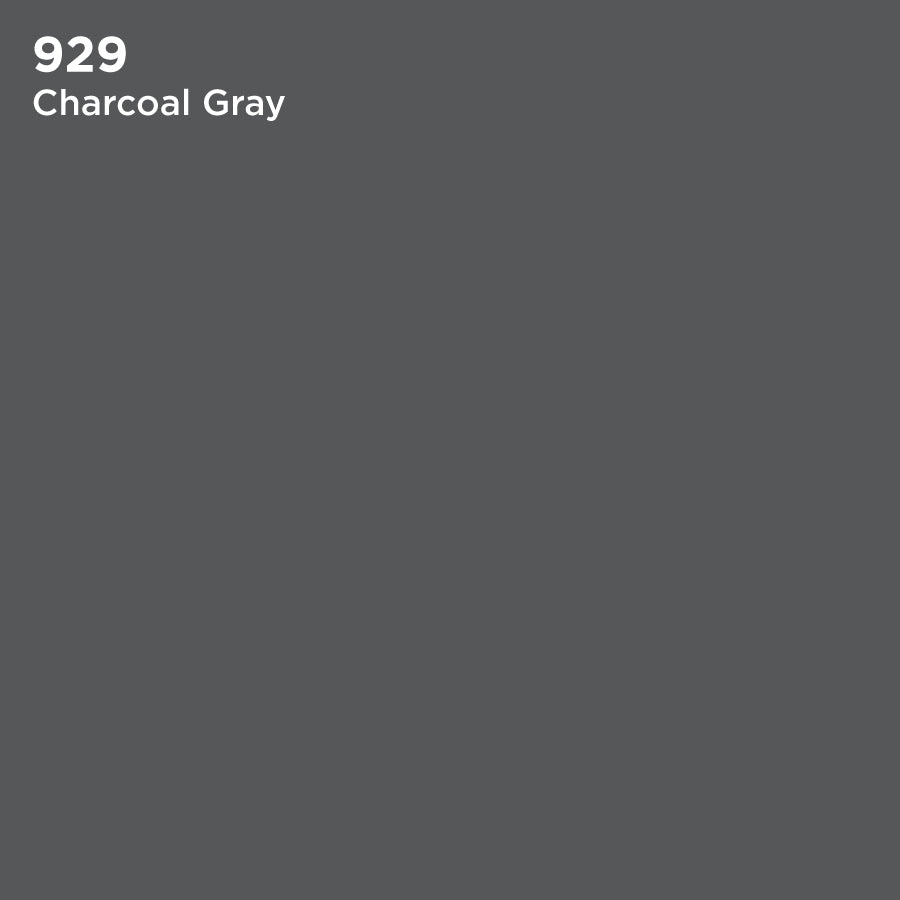 A solid charcoal gray background labeled "929 Charcoal Gray" in white at the top left highlights the color uniformity and stain resistance of TEC Pure-Color Unsanded Grout—ideal for unsanded grout applications.