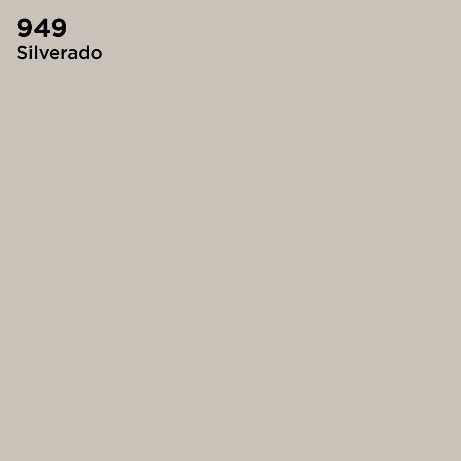 A plain light grayish-tan background labeled “949 Silverado” highlights the uniform color and stain resistance of TEC Pure-Color Unsanded Grout, with bold black text at the top left corner.