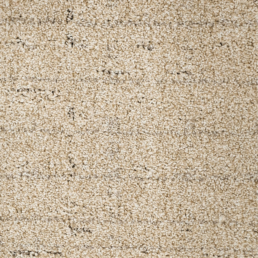 Close-up of the Furry Fun Pet Friendly Carpet, featuring a textured looped pile and tightly woven fibers that blend light and dark beige tones for a soft, luxurious look—perfect for any pet-friendly home.
