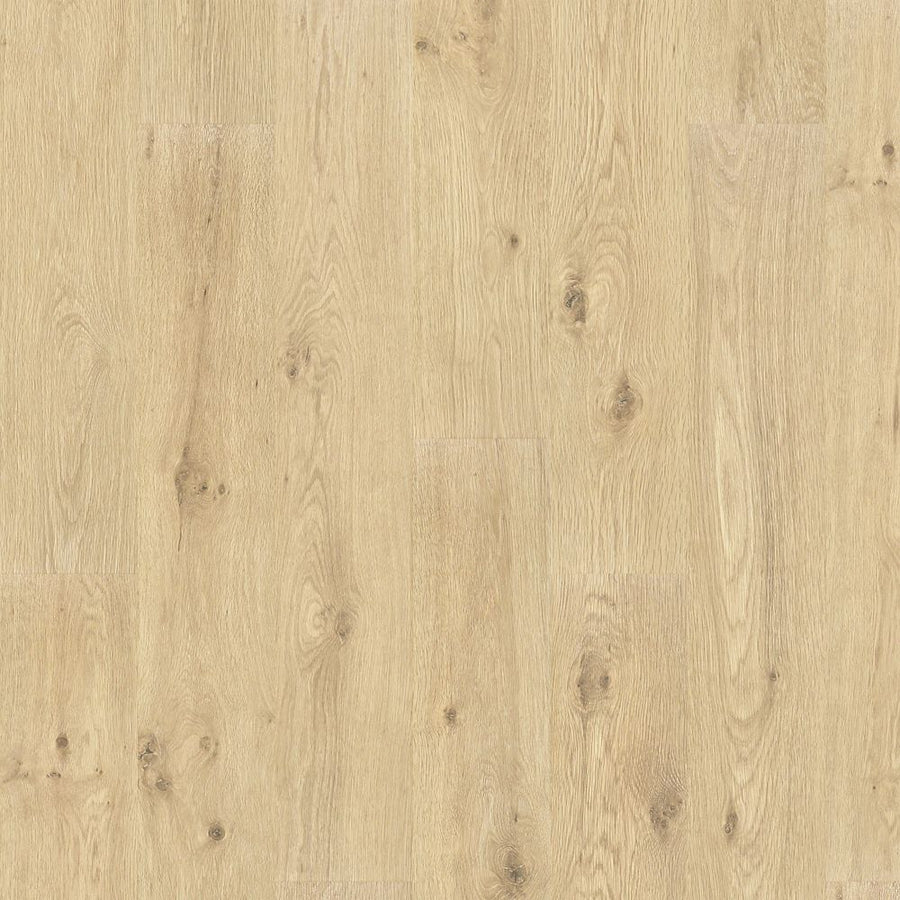 Woodland Resort 8 11/32" Vinyl Plank flooring offers a light oak wood-look with natural grain patterns, knot details, and subtle color and texture variations for a realistic, warm appearance.