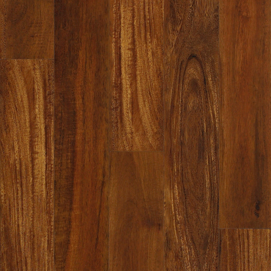 Close-up of Adura Max 6" Vinyl Plank in Acacia Tiger's Eye, showcasing its rich brown hues and realistic wood grain. The smooth, polished surface highlights the warm tones and durability of this high-quality vinyl flooring.
