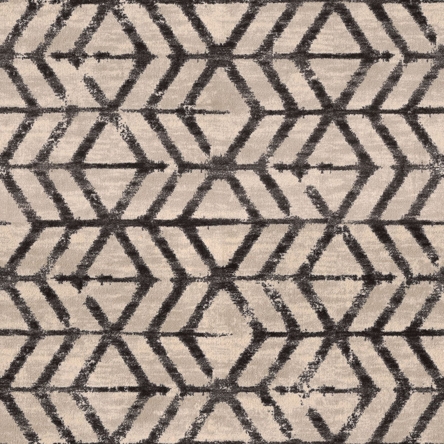 Traveler's Path On Trend Carpet showcases interlocking dark brown hexagons and lines on beige, offering a modern, abstract, and symmetrical design—ideal for making a premium style statement.
