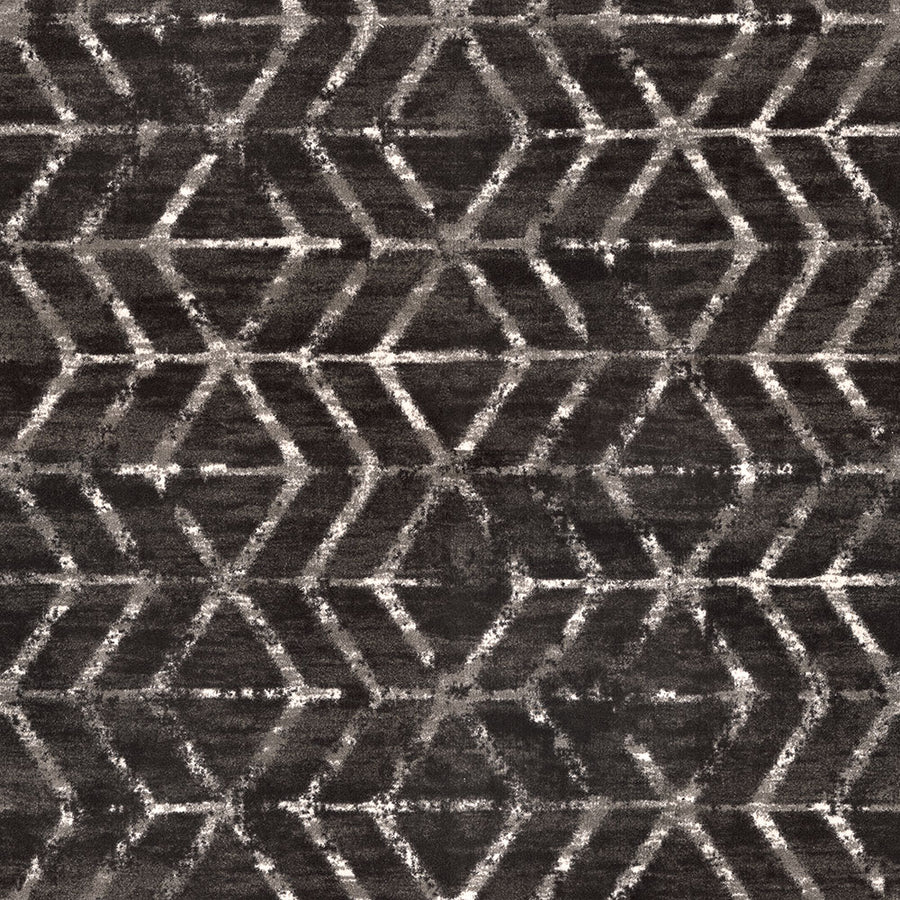 A close-up of the Traveler's Path On Trend Carpet reveals a dark brown textured surface with a modern, abstract pattern of interlocking hexagons and lighter lines—ideal for stylish interiors.