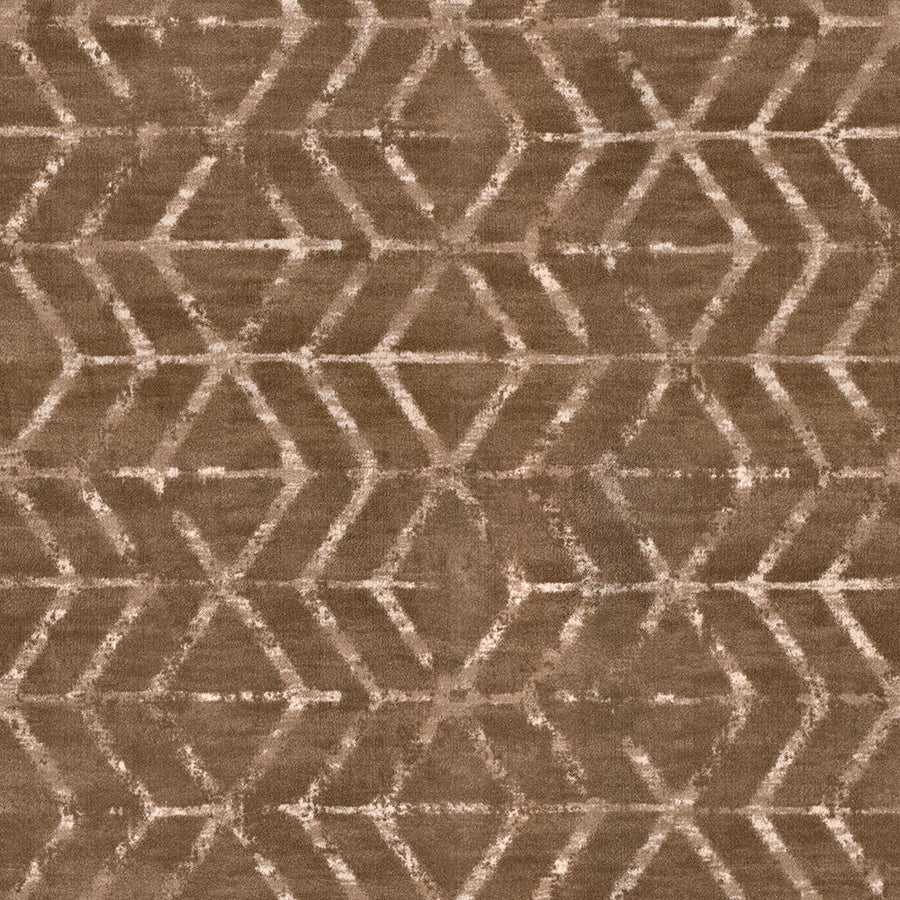 Traveler's Path On Trend Carpet features a brown textured surface with interlocking hexagons and diagonal lines in light and dark shades, offering a modern, abstract look ideal for anyone seeking stylish, contemporary flooring.