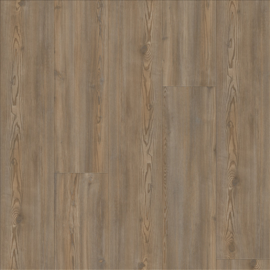 Coretec Plus Premium Vinyl offers medium brown planks with visible wood grain and knots, delivering a rustic look along with durable, waterproof luxury vinyl flooring benefits.