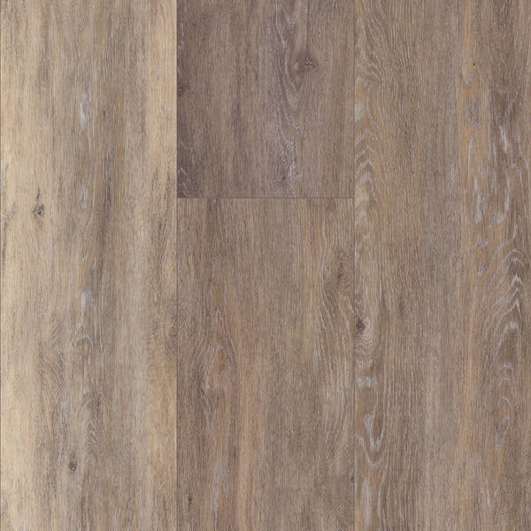 Close-up of Coretec Plus XL Enhanced Vinyl flooring in light to medium brown, highlighting natural wood grain, subtle color variation, and waterproof durability.