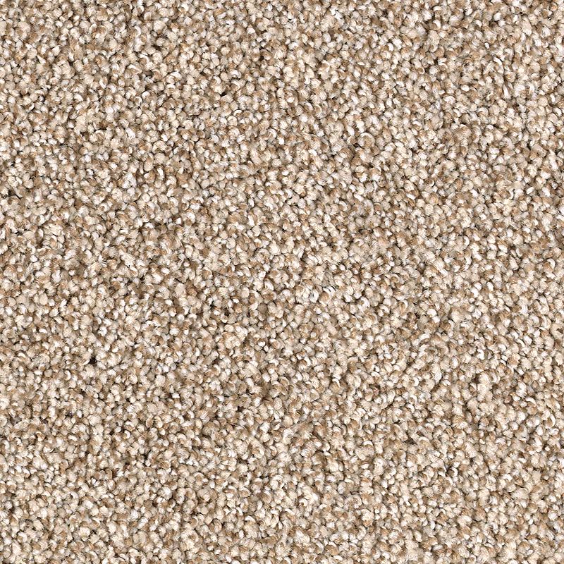 Close-up view of Shaded Escape Family Friendly Carpet in Twine, featuring a beige textured surface with tightly looped fibers. Neutral light brown and cream shades offer comfort and practicality for family spaces.