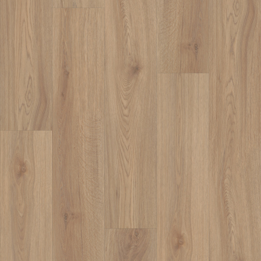 Coretec Pro Plus Vinyl features light brown luxury planks with a natural grain and knots, laid side by side in a straight pattern. Its smooth matte finish and rigid core provide a warm, inviting look and lasting durability.