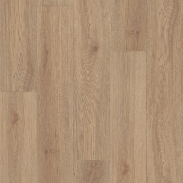 Coretec Pro Plus Vinyl features light brown luxury planks with a natural grain and knots, laid side by side in a straight pattern. Its smooth matte finish and rigid core provide a warm, inviting look and lasting durability.