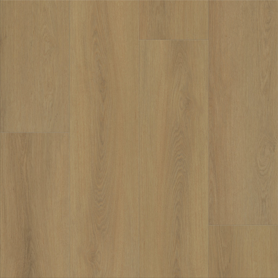 Classic Dwell features light brown flooring with a natural grain and visible seams between rectangular planks, arranged in a staggered layout for timeless, practical style.