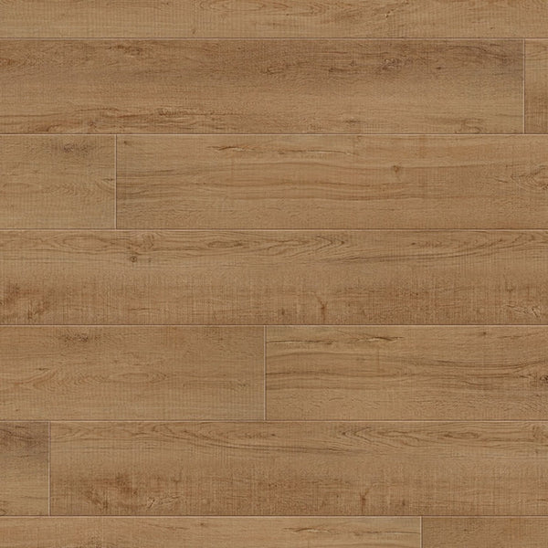 Coretec Plus XL Enhanced Vinyl luxury planks in light brown feature a natural wood grain texture, subtle shade variations, and a staggered layout for a realistic, waterproof flooring look.