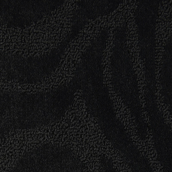 Capetown On Trend Carpet in Whales features a dark, textured fabric with subtle wavy abstract patterns. Plush and raised curves evoke luxury, while contrasting black and dark gray shades add depth to its sophisticated design.