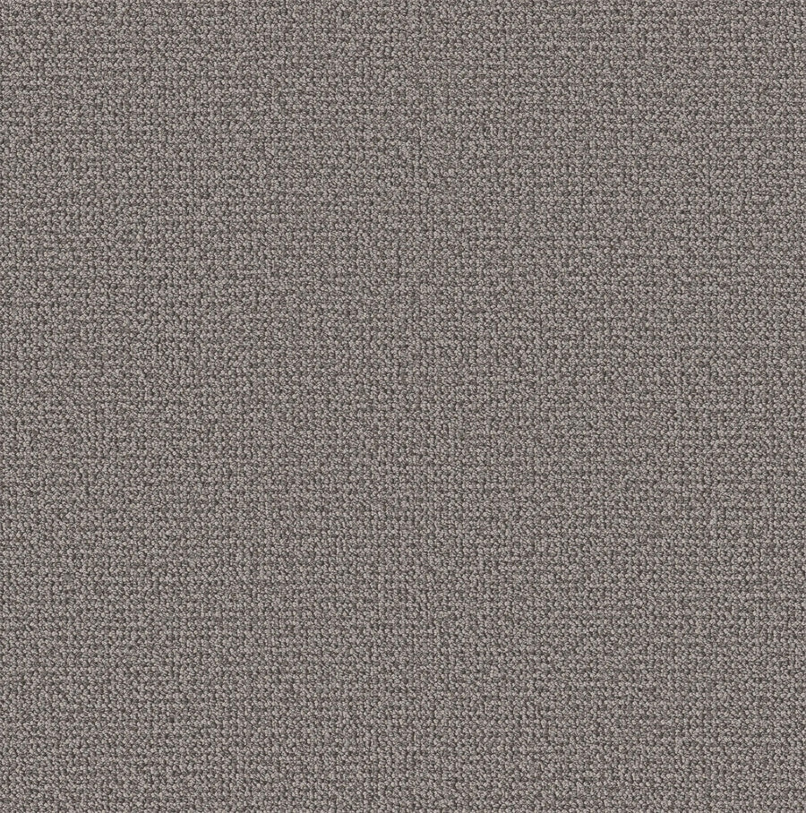 Close-up of Purrfection Beber Carpet in Willow, featuring a tightly woven, looped texture. The soft, dense surface covers the image with a uniform, neutral grayish-brown tone and plush luxury feel.