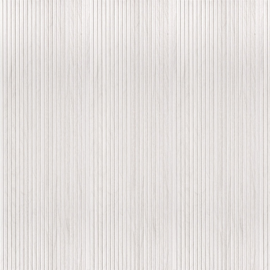 The New Grooves 16x48 Glazed Ceramic Tile features a smooth matte off-white surface with evenly spaced, vertical thin lines for a subtle striped look reminiscent of fluted wood design.