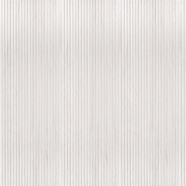 The New Grooves 16x48 Glazed Ceramic Tile features a smooth matte off-white surface with evenly spaced, vertical thin lines for a subtle striped look reminiscent of fluted wood design.