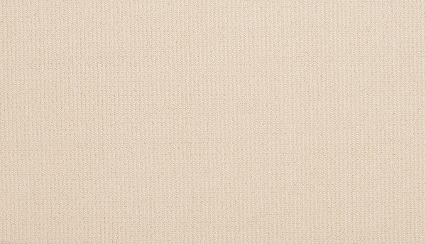 A close-up of Wool Fundamentals On Trend Carpet in Ivory shows its plain, cream tone with a subtle woven texture and visible threads, highlighting the natural, soft look and durable quality of wool carpeting.