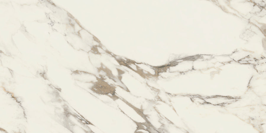 Altissimo 12" x 24" Ceramic Tile in White Natural features an elegant marble look with gray and light brown veining, bringing timeless sophistication and luxury to any space.