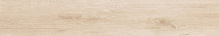The Atlantica 8x48 Wood Plank Tile features a light wood look with subtle grain patterns and knots, providing a smooth, clean surface ideal for flooring, furniture, or as a stylish background.