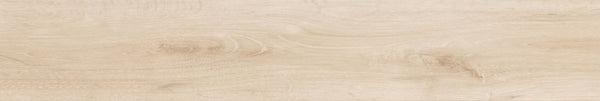 The Atlantica 8x48 Wood Plank Tile features a light wood look with subtle grain patterns and knots, providing a smooth, clean surface ideal for flooring, furniture, or as a stylish background.