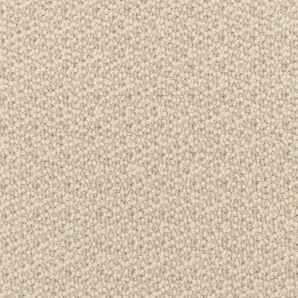 Close-up of Fretwork On Trend Carpet in the color Glimmer. The tightly packed, textured beige loops create a uniform, soft appearance, reminiscent of plush pile carpet and highlighting its durable construction ideal for upholstery or flooring.