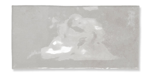 A rectangular, light gray tile with a slightly uneven surface and subtle white and darker gray marbled patterns.