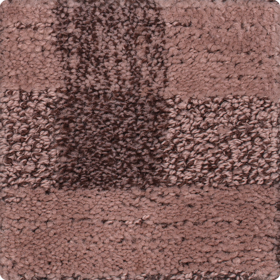 A close-up of a textured fabric with brown and beige plaid, featuring intersecting stripes—a sophisticated pattern reminiscent of the Polished Structure On Trend Carpet.
