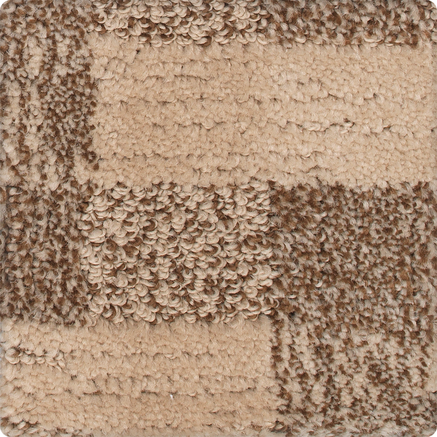 Close-up of the Polished Structure On Trend Carpet in beige and brown, showcasing a sophisticated checkered pattern with varied pile heights and shades for a stylish patchwork effect.