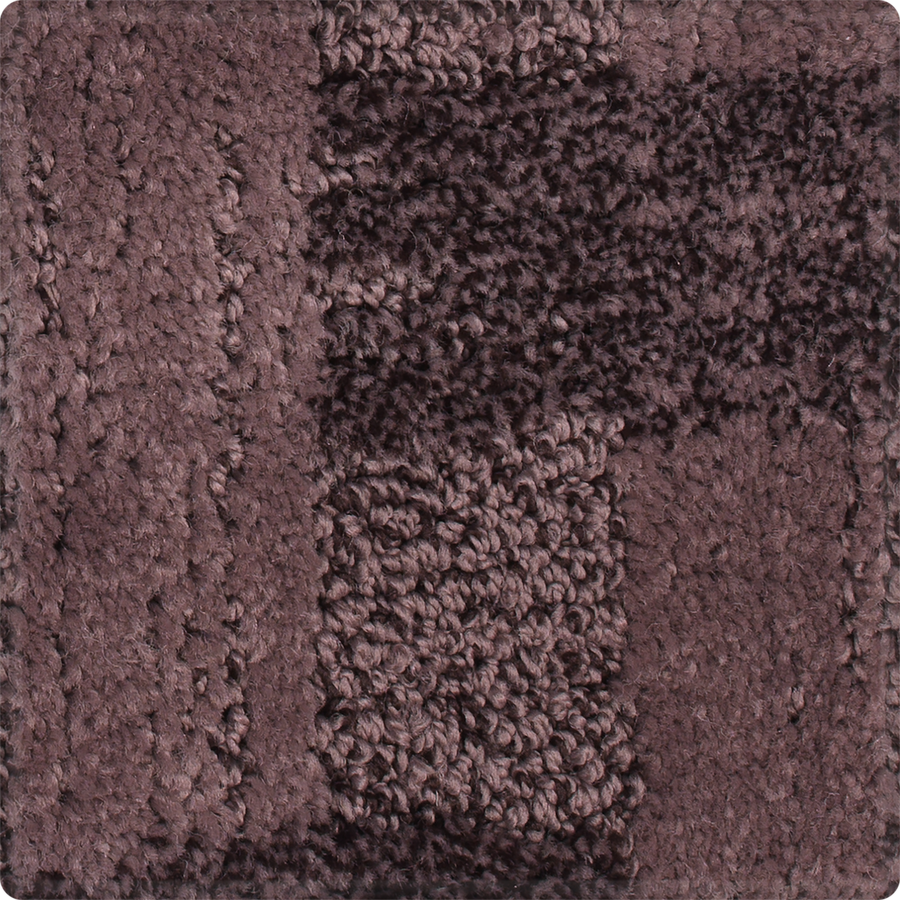 Close-up of Polished Structure On Trend Carpet featuring a mix of looped and straight fibers in varying brown shades, forming a sophisticated textured pattern with slightly rounded sample edges.