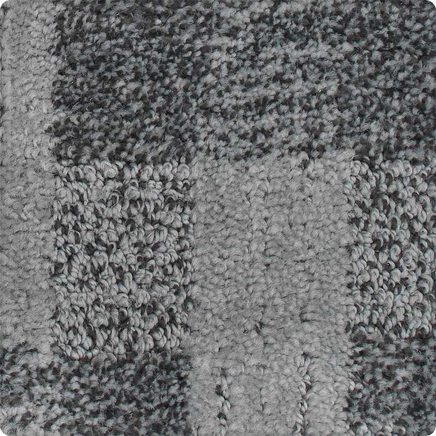 Close-up of the Polished Structure On Trend Carpet, featuring a sophisticated checkerboard-inspired pattern in various gray tones with a mix of looped and cut pile textures.