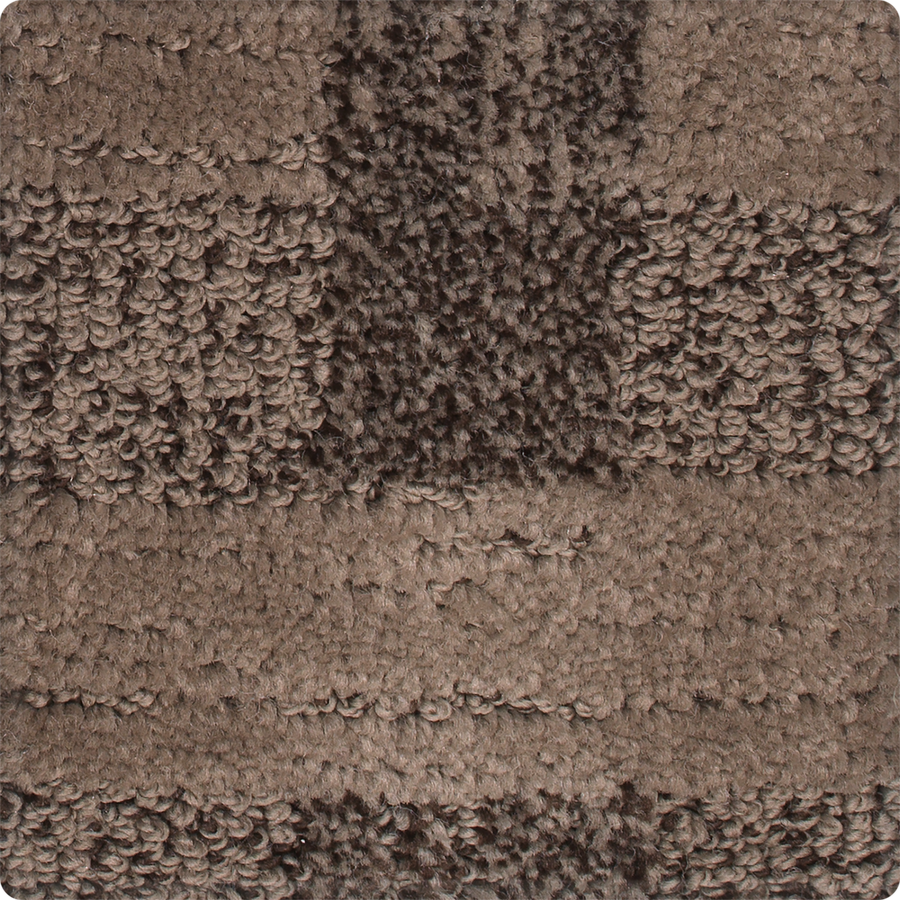 Close-up of the Polished Structure On Trend Carpet, showcasing its luxurious textured brown and beige surface with a refined pattern of horizontal stripes in various shades.