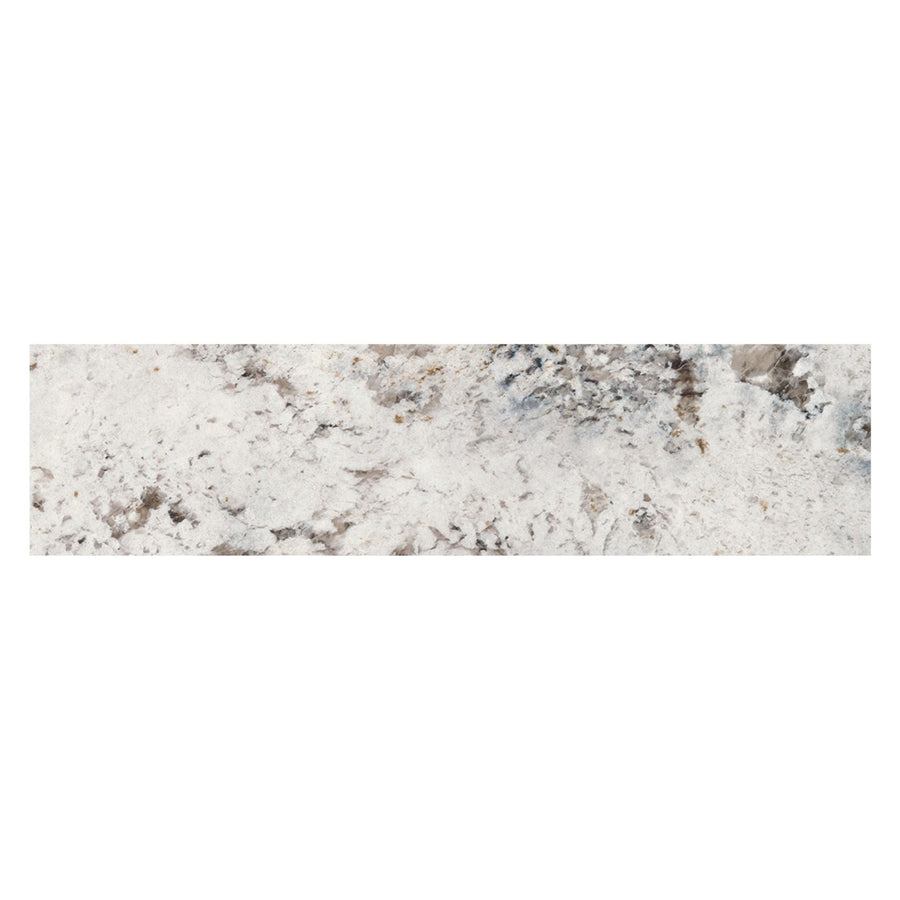 The Kleinfield 2" x 10" Ceramic Subway Tile in Lacey Vision features a textured, marbled pattern in white, gray, and light brown shades, ideal for modern spaces and offering a natural stone look on a white background.