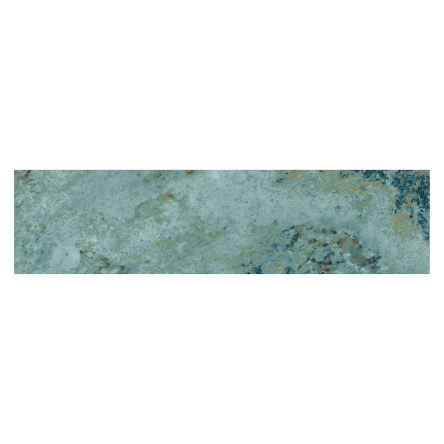 Kleinfield 2" x 10" Ceramic Subway Tile in Amor Forever features a textured, mottled surface in teal, blue, and green with subtle speckles that mimic natural stone—perfect for modern interiors.