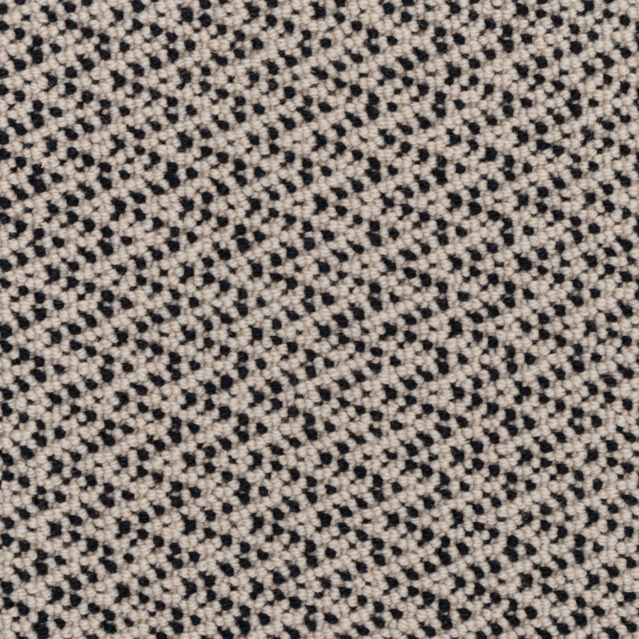 Close-up of the Fretwork On Trend Carpet in Mythic Blue, featuring a woven fabric with a blue base and a repeating pattern of small, evenly spaced dots. The texture appears slightly rough for durable construction, with a geometric and uniform design.