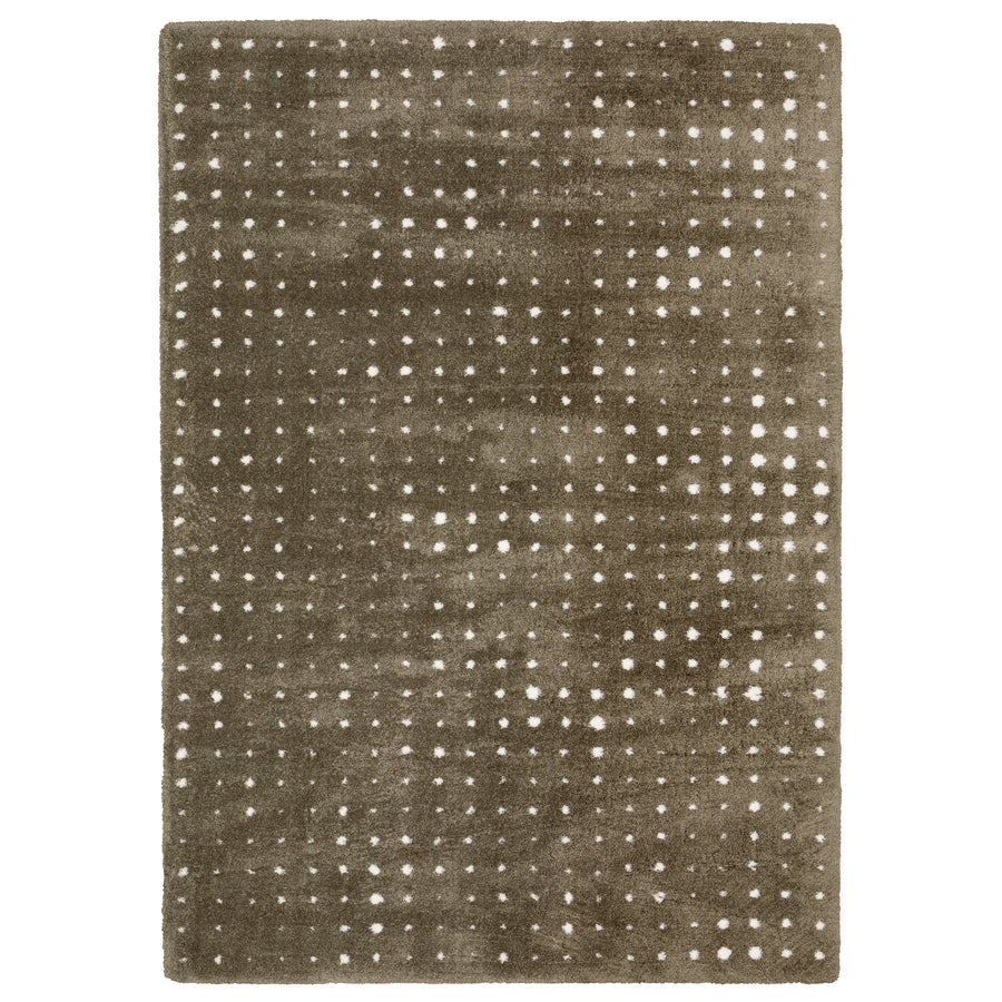 The Galileo 03 Area Rug is a rectangular brown rug with a modern grid of evenly spaced small white squares, offering a cozy and stylish foundation for any room.