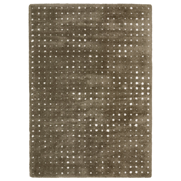 The Galileo 03 Area Rug is a rectangular brown rug with a modern grid of evenly spaced small white squares, offering a cozy and stylish foundation for any room.