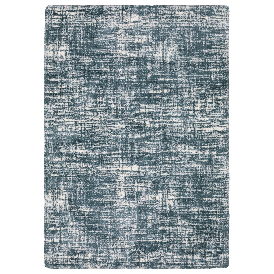 The Galileo 08 Area Rug features a distressed, abstract pattern in blue and white tones, offering a modern style and cozy foundation for your space.