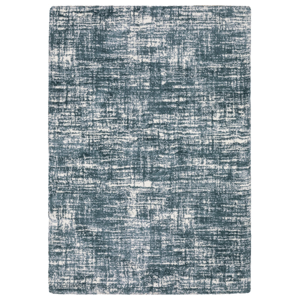 The Galileo 08 Area Rug features a distressed, abstract pattern in blue and white tones, offering a modern style and cozy foundation for your space.