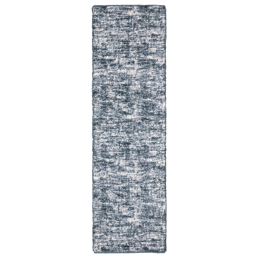 Rectangular blue and white area rug runner with a textured, mottled pattern and soft, plush surface.