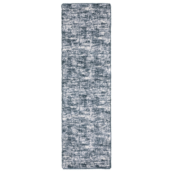 Rectangular blue and white area rug runner with a textured, mottled pattern and soft, plush surface.