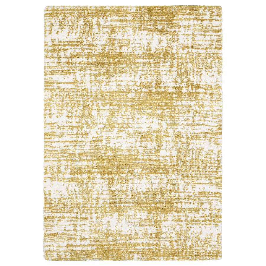 The Galileo 10 Area Rug features a white and gold palette with a sophisticated design, making it perfect for adding a cozy foundation to any room.