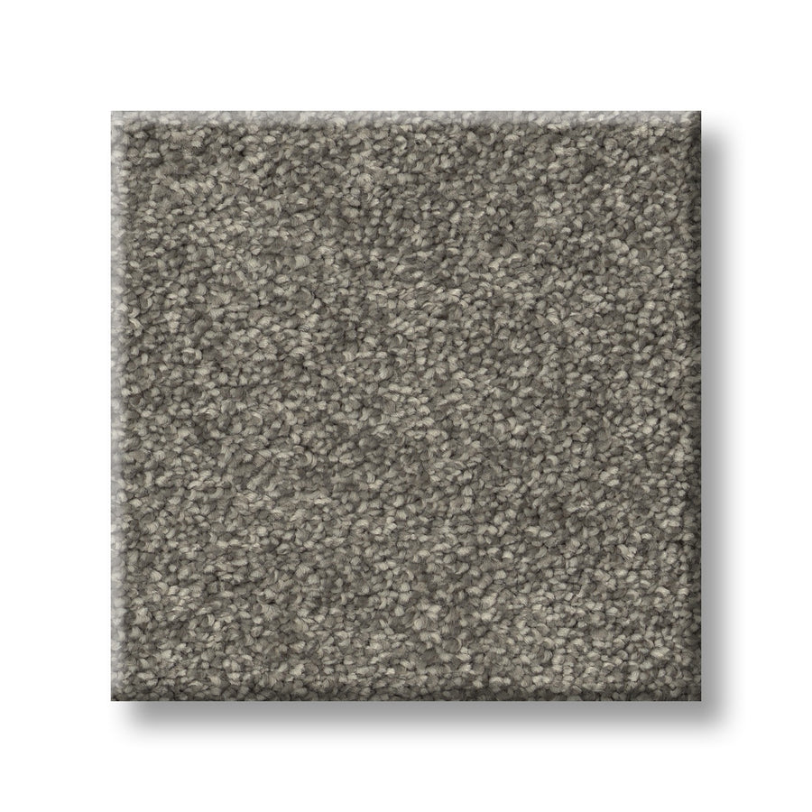 A square sample of Vivid Touch I Pet Friendly Carpet in gray, featuring a soft, dense, and evenly looped textured pile—durable and ideal for everyday living with pets, displayed on a white background.