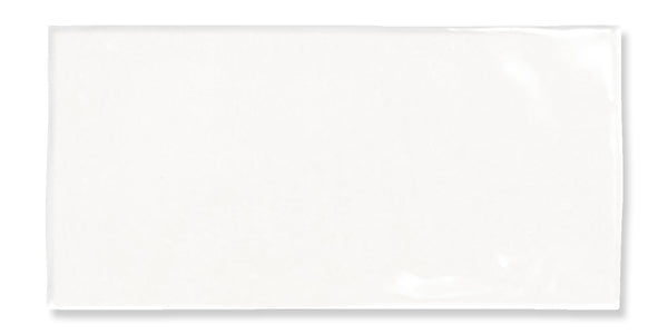 A plain, glossy white rectangular tile with smooth, slightly uneven surface edges, set against a white background.