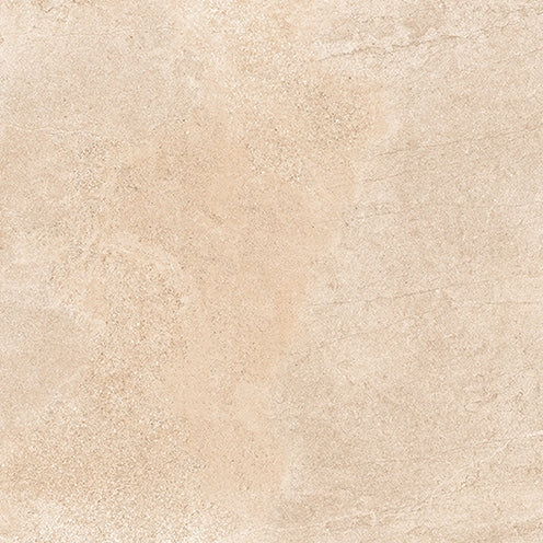 The Santorini 24x24 Porcelain Tile features a light beige, textured stone look with subtle tonal variations and faint natural lines, offering smooth, neutral elegance reminiscent of real stone.