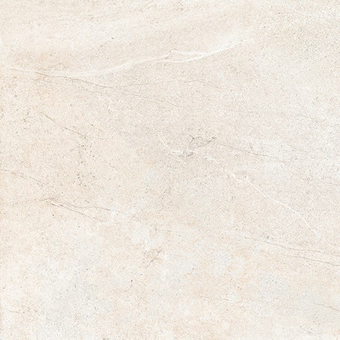 Santorini 24x24 Porcelain Tile features a light beige stone-effect with subtle natural veining and a slightly textured surface, delivering tactile elegance and a soft, neutral look with gentle shade variations for authentic style.